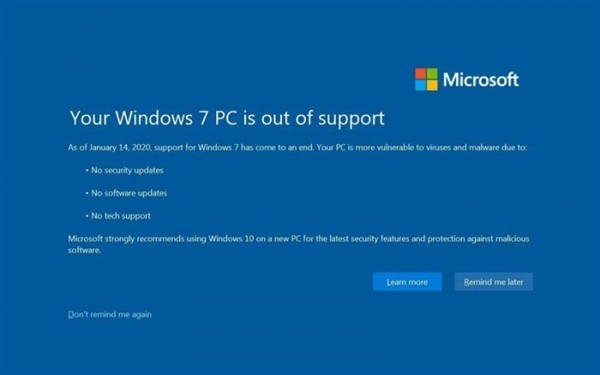 微软重申将全屏通知敦促用户升级Windows 7！
