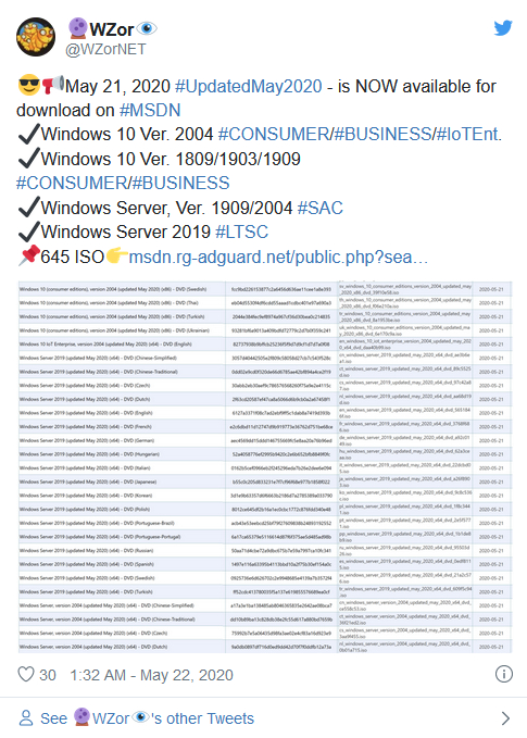 Windows 10 2020年5月更新即将推送 微软已准备好ISO镜像