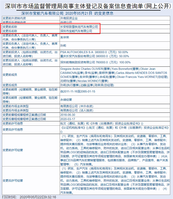 长安认赔22亿元出局！长安标致雪铁龙正式更名宝能汽车